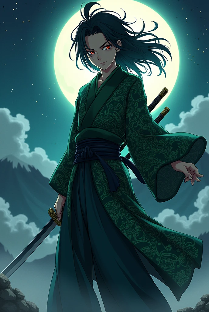Full-body anime character from Demon Slayer: Kimetsu no Yaiba holding a sword