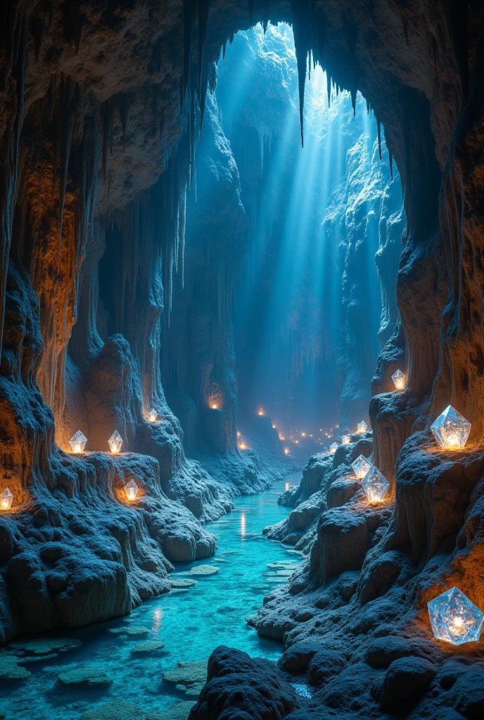 A cave with diamond minerals