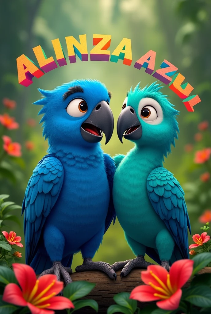 Blue and perla from “Rio” movie with the frace “ALIANZA AZUL”