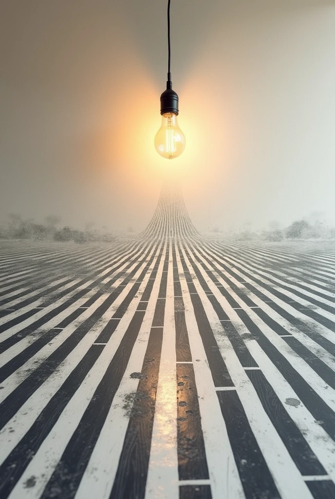 Music score with straight lines in perspective, grey 、light bulb