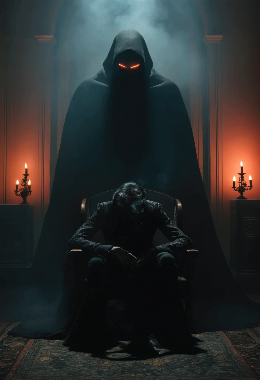 Enhance that image, so that the shadow behind it, has the shape of smoke and not a human