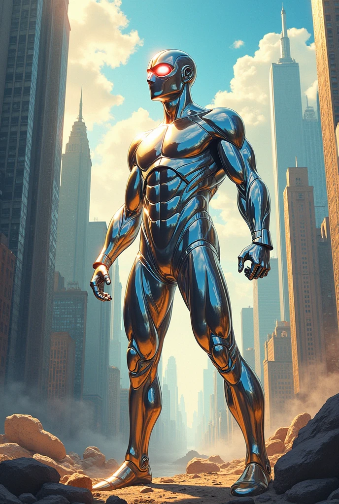 Make a comic character that uses the element and properties of aluminum, that is human