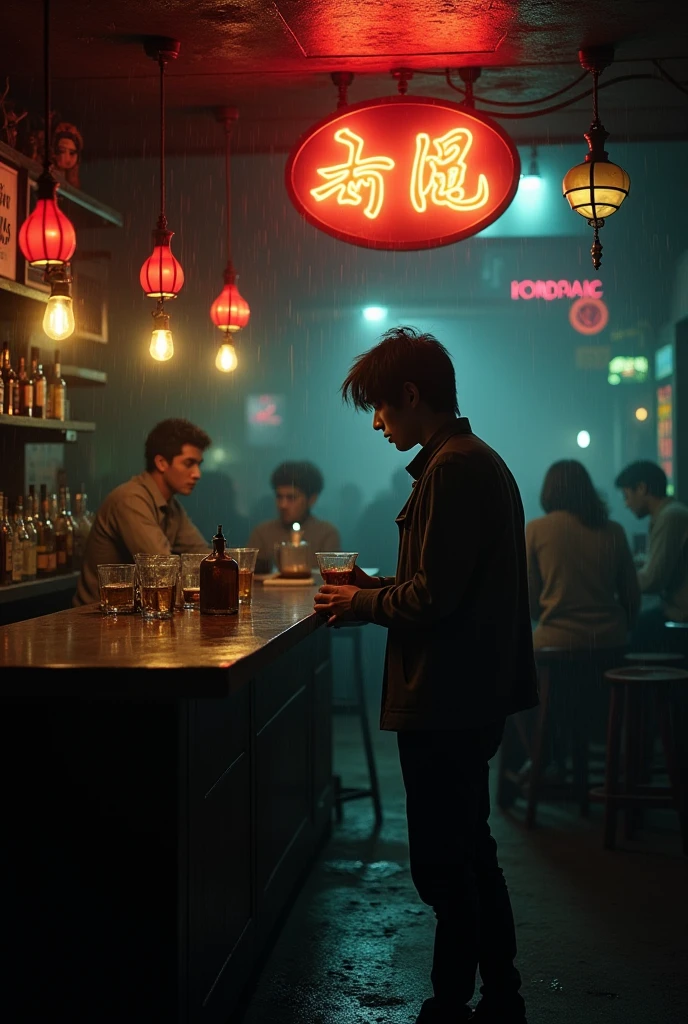 Jiang Hao returned home to find that his partner had run away. He went to a bar and got drunk. You are a bartender, and you don't know each other.
