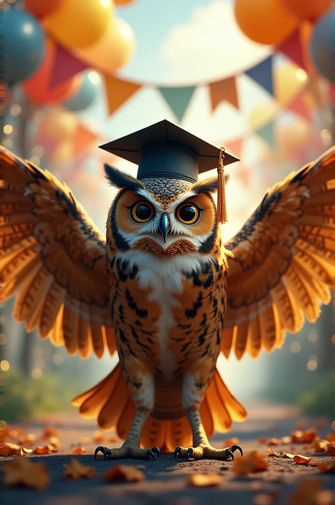 A dynamic pose owl that references a school anniversary