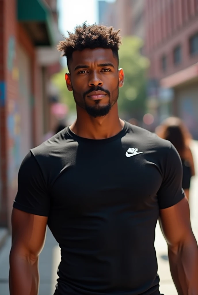 An American cut boy with a mustache, brown skin and a Nike shirt