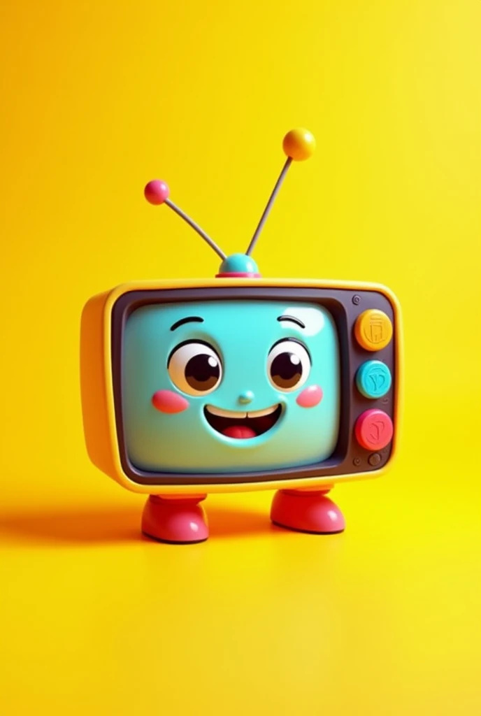 A cute cartoon television with a face and a yellow background