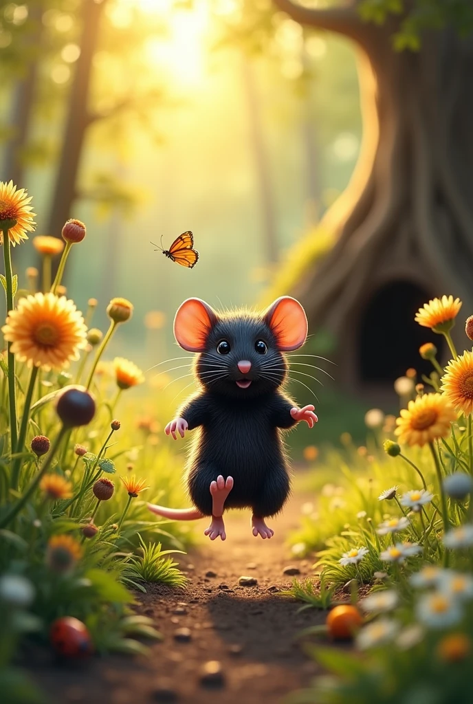 The little mouse was overjoyed and ran off to play with his friends, having so much fun that he lost track of time. It wasn't until he heard his mother's call that he remembered to hurry back home. On the way, ...