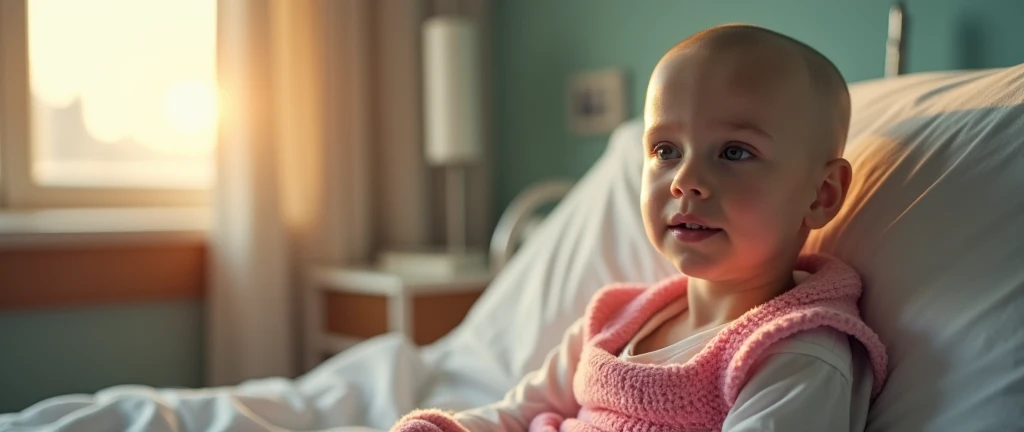 bald girl , She is hospitalized.  , beautiful girl with light hazel eyes , pink lips , A look of gratitude , pink pajama vest ,  deity 