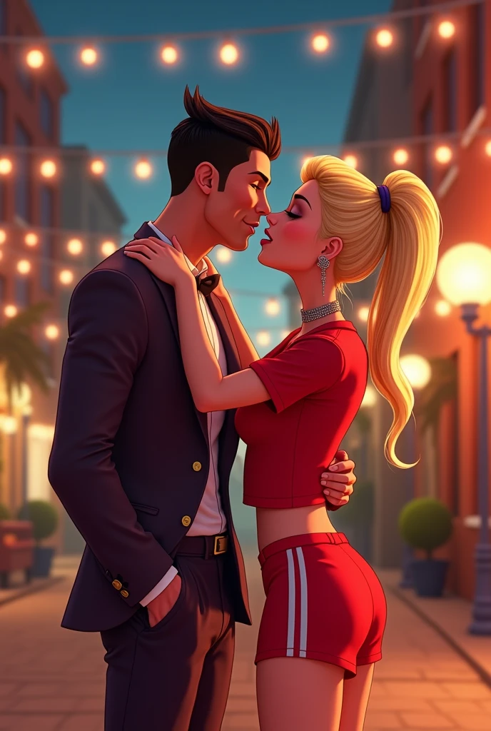 Cristiano Ronaldo going out on a date with Total Drama Baddie named Samey she has blonde hair has a red shirt covering only her top half and red shorts cartoon (pls do animated) They Kiss for a while And they make out and they kiss passionately then he buys her one of the most expensive necklaces they kiss so much they are a great couple now she love him so much he give her a surprise she wears a super sexy dress and he loves it Cristiano Ronaldo and Samey love each other so much then they go to his house and they are in the bedroom together, they both go to the bedroom 