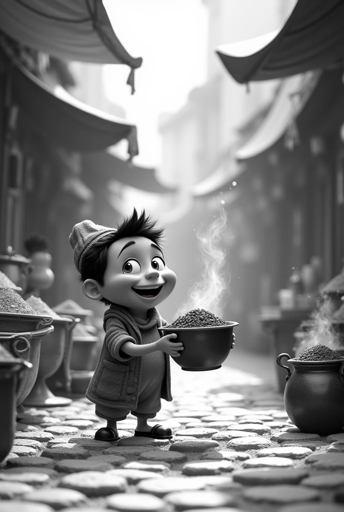 Collecting spices animated in black and white
