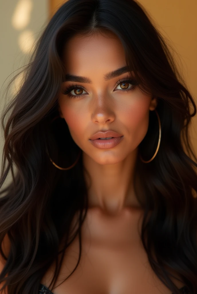brunette woman, 20 years old, black long hair, brown eyes, beautiful detailed eyes, beautiful detailed lips, extremely detailed face, longeyelashes, model, brazilian, high fashion, photoshoot, natural lighting, warm color tones, cinematic, highly detailed, 4k, best quality, ultra-detailed, realistic, photorealistic, sharp focus, vivid colors, professional photography

