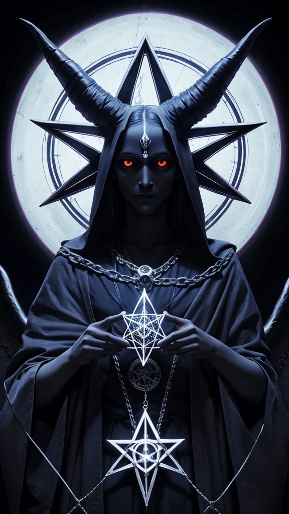 Image of Baphomet holding an inverted pentagram