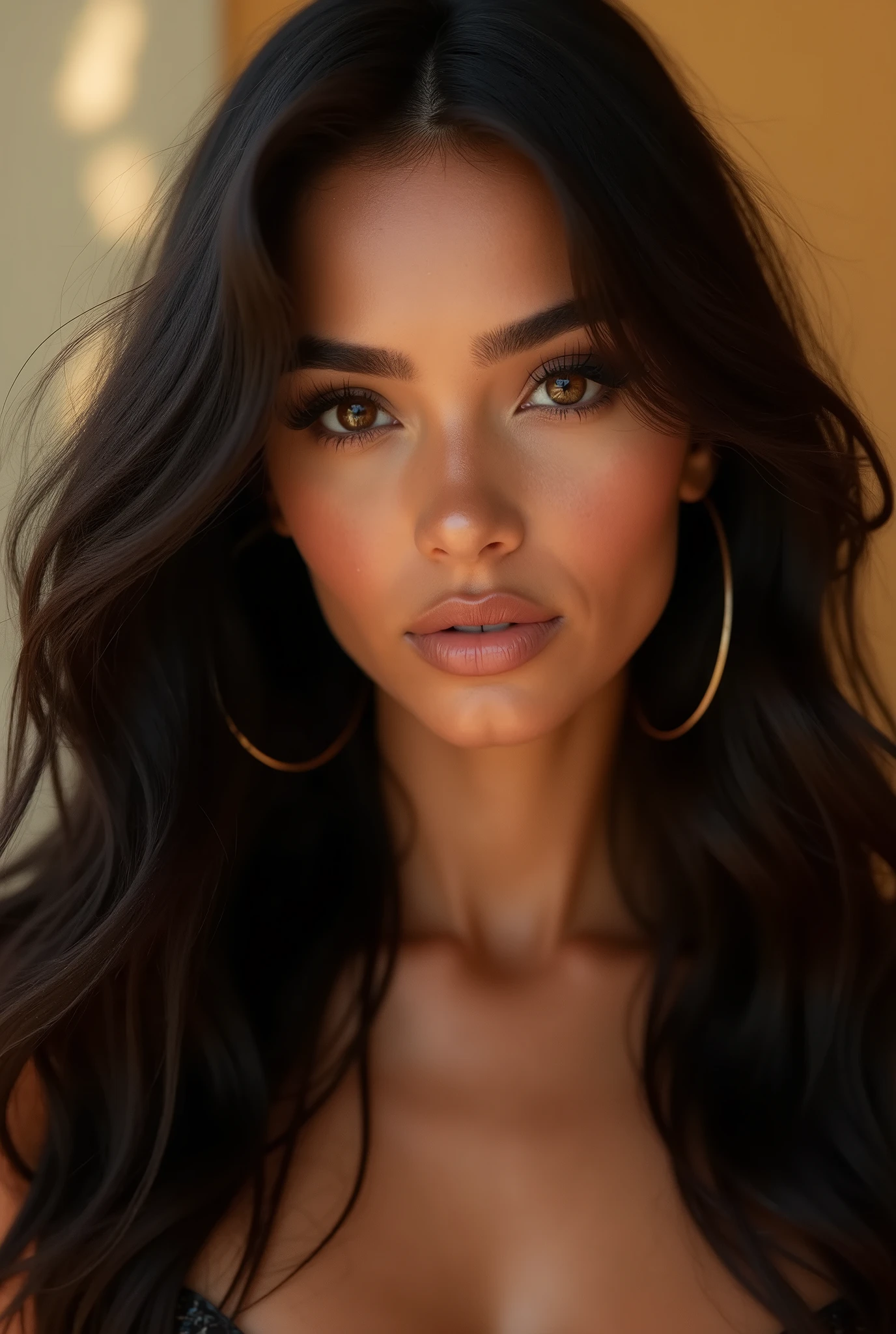 brunette woman, 20 years old, black long hair, brown eyes, beautiful detailed eyes, beautiful detailed lips, extremely detailed face, longeyelashes, model, brazilian, high fashion, photoshoot, natural lighting, warm color tones, cinematic, highly detailed, 4k, best quality, ultra-detailed, realistic, photorealistic, sharp focus, vivid colors, professional photography