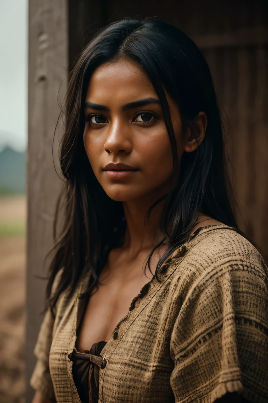 a full body photorealistic portrait of a mexican peasant, dark complexion, extremely detailed dark brown eyes, symmetrical face with realistic details, natural skin texture, extremely detailed skin, messy black hair, craft lover, nonsense, award winning photo by lee jeffries, nikon d850 film stock photography, dramatic lighting, kodak portra 400 f 8 camera, 1/4 sec, iso 640 and 18mm, extremely detailed, incredible, fine detail, rich colors, hyper realistic texture, dramatic lighting, unrealengine, trending on artstation, cinestill 800 tungsten, looking at viewer, photo realistic, raw photo, TanvirTamim, high quality, high resolution, sharp focus, extremely detailed, cinematic lighting, 8k uhd