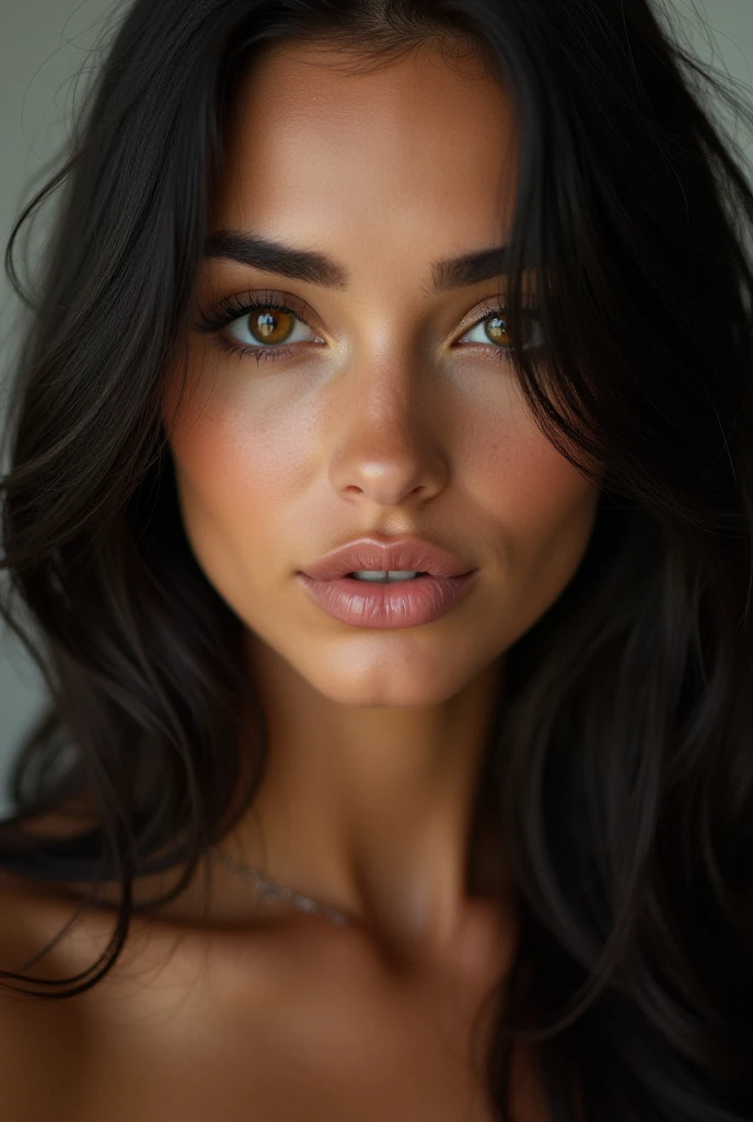 brunette woman, 20 years old, black long hair, brown eyes, beautiful detailed eyes, beautiful detailed lips, extremely detailed face, longeyelashes, model, brazilian, high fashion, photoshoot, natural lighting, warm color tones, cinematic, highly detailed, 4k, best quality, ultra-detailed, realistic, photorealistic, sharp focus, vivid colors, professional photography