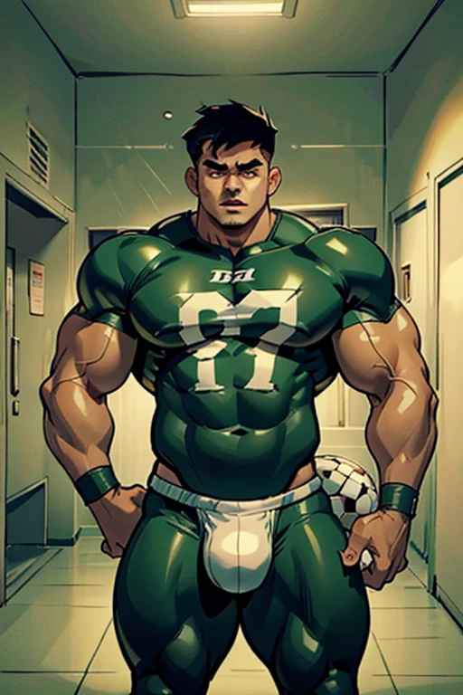 Danny Phantom, ghost, hypnosis, jock, conversion, locker room hallway, hyper muscles, jockstrap, bro, meathead, hypnotized, brainwashed, brainwashing, big dumb jock, football. Danny Fenton is hypnotized by Dash to assimilate and become another dumb cocky smirking fitness-obsessed bodybuilder football jock bro. Glowing green eyes. Hyper crotch bulge. Massive bulging crotch. Big balls. Big biceps. Big triceps. Big traps. Broad shoulders. Big meaty pecs. Big thighs. Thick glutes. Football team assimilation. Black hair. Deep dull voice. glazed expression. dumber and dumber. Open mouth. Clothes turning into a football uniform. Forgetting. Number 16 on his football uniform. IQ drain. Mindless. Brainless. Brute. Brutification. "I feel like I ... I ... I'm a ... I'm a .... Yes, ... just a meathead jock.... just muscle ... and meat.... Bro.... I am a meathead.... I am a bro.... I am a jock.... I am a meathead.... I am a bro.... I am a jock.... Anything you say, Dash.... Obey ... the QB.... I am a jock. I am a meathead.... I obey...."