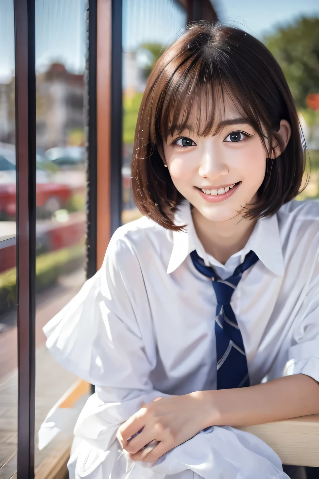 (Beautiful talking with friends:1.3), (Highest quality:1.4), (Very detailed), (Very detailed美しい顔), Laughing with your mouth open, (Baby Face:1.3), School uniforms, Short-sleeved sailor uniform, Please sit down, Great face and eyes, iris, Medium Hair, The Beauty of Japan, (Skinny body type:1.3), (Flat Chest:1.3), (Face close-up:1.2), classroom, Classmates in the back, Smooth, Very detailed CG synthesis 8k wallpaper, High-resolution RAW color photos, Professional photography, Light, BackLight, dream-like, impressive, Written boundary depth, School Area, (Photographed sideways from a distance:1.3)