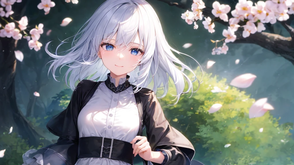 Ultra HD,Look at the viewers, Place your hands behind your back, and, 20-year-old, 非常にshort hair, Long bangs between the eyes, Pale blue eyes, Very detailed,(masterpiece、Highest quality),Gray Hair、Laughter、wonderful, Silver Hair, iris, short hair、 Fluttering Hair、Small face、明るいsmile、(Detailed face) ,Professional Lighting,wonderful風景,blue sky, sunlight,Looking down from above,Portraiture、Open your mouth、Flower Field、Her eyes were shining、Mysterious and enchanting atmosphere。With AI Painting、andてもshort hair, Long bangs between the eyes, Very detailed,(masterpiece、Highest quality)、alone、Gray Hair、Fantasy, Silver Hair, Fantasyな風景、smile、Open your mouth、short hair、short hair、hairpin、black eye、Grey Eyes、Beautiful Eyes、Black Shirt、White hoodie