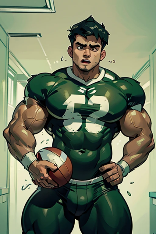 Danny Phantom, ghost, hypnosis, jock, conversion, locker room hallway, hyper muscles, jockstrap, bro, meathead, hypnotized, brainwashed, brainwashing, big dumb jock, football. Danny Fenton is hypnotized by Dash to assimilate and become another dumb cocky smirking fitness-obsessed bodybuilder football jock bro. Glowing green eyes. Hyper crotch bulge. Massive bulging crotch. Big balls. Big biceps. Big triceps. Big traps. Broad shoulders. Big meaty pecs. Big thighs. Thick glutes. Football team assimilation. Black hair. Deep dull voice. glazed expression. dumber and dumber. Open mouth. Clothes turning into a football uniform. Forgetting. Number 16 on his football uniform. IQ drain. Mindless. Brainless. Brute. Brutification. "I feel like I ... I ... I'm a ... I'm a .... Yes, ... just a meathead jock.... just muscle ... and meat.... Bro.... I am a meathead.... I am a bro.... I am a jock.... I am a meathead.... I am a bro.... I am a jock.... Anything you say, Dash.... Obey ... the QB.... I am a jock. I am a meathead.... I obey...."