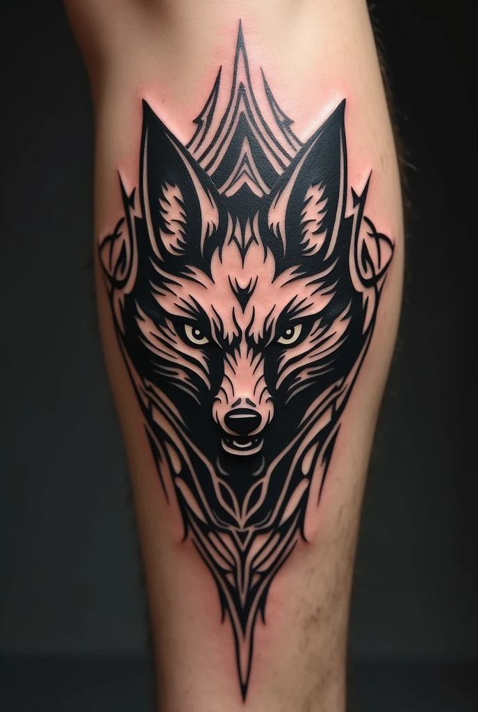 Tattoo for the leg of the Cruzeiro club from Minas Gerais, all black in the black work style, It could be a brutal fox