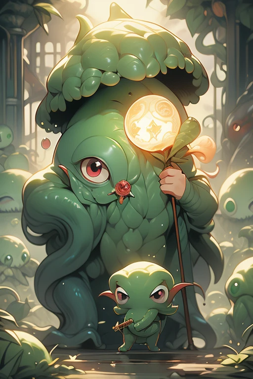 Brain Slug、Red eyes、fruit、Hands growing、Wizard、Uses magic、Carrying a walking stick、Cthulhu、
