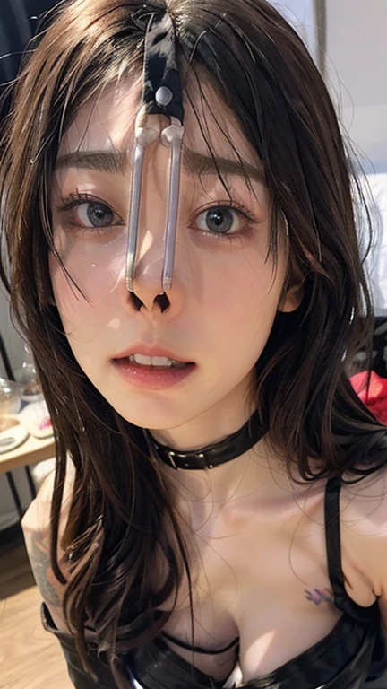 (Browsing Caution:-2), (Realistic, photo-Realistic :1.4), (Highest quality, masterpiece:1.2), RAW Photos, High resolution, Intricate details, Very detailed, Realistic and sharp details, Portraiture, (Front view:1.2 ), alone, Beautiful Japanese Woman, Beautiful woman, (Black Hair), (Short Bob Hair), Detailed face, Detailed eyes, Beautiful Eyes, Refined nose, Pale skin, Fine skin, (Nose hook, Chain strap), (Gemstone Choker), clavicle, shoulder, T-Shirts, skirt, dress、(whole body)、(Configuration from below)、(tattoo)、(Nipples)、(Are crying)、(tearsを流す)、(tears:1.2)、(Eyes that cried)、(tearsを流す)、(Crying face)、Nose hook、Nose hookをしたTwo Women、対象的なTwo Women、(Two Women:1.2)、