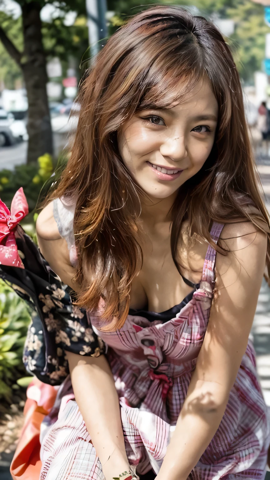 A gal bending over to pick up something from a park in Tokyo.、the wind is strong、(Realistic、Like a photograph、Live Action、8k, Realistic, RAW Photos, Best image quality: 1.4), Single-lens reflex camera、RAW Photos, Highest quality, Realistic, Highly detailed CG Unity 8k wallpaper, Written boundary depth, Cinematic Light, Lens flare, Ray Tracing, Realistic background、(Black tight dress:1.4、Small breasts、Breast flash:1.3、(Squint your eyes and laugh、smile:1.3))、((Golden inner color hair:1.1))、cute japanese gal、((whole body:1.5))、(Long Hair:1.2、My hair is blowing in the wind:1.5)、I like that style、stylish、Very detailed、Pay attention to the details、Perfect outfit、(Sunburned skin)、Beautiful legs:1.1、View from above、Accurate Arm、meet in the park