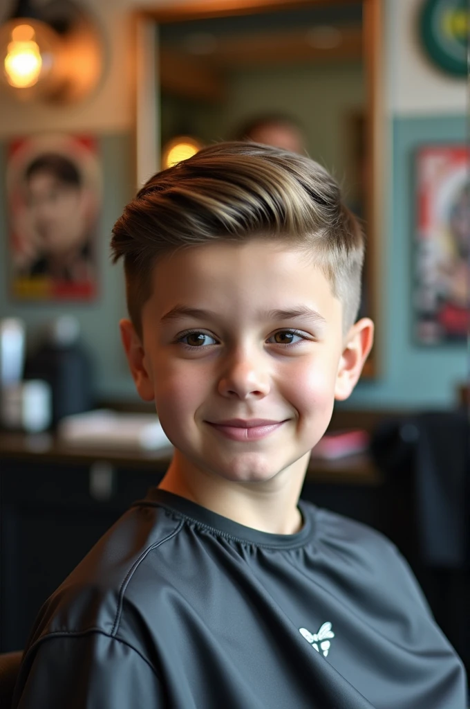 A haircut for a 14-year-old boy with short hair 
