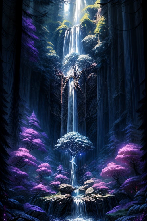 a tree in the middle of a waterfall surrounded by trees, tree of life, cosmic tree of life, the world tree, the tree of life, tree of life seed of doubt, world tree, yggdrasil, fantasy tree, magical tree, mystical setting, cosmic tree, beeple art, realism | beeple, tree of life inside the ball