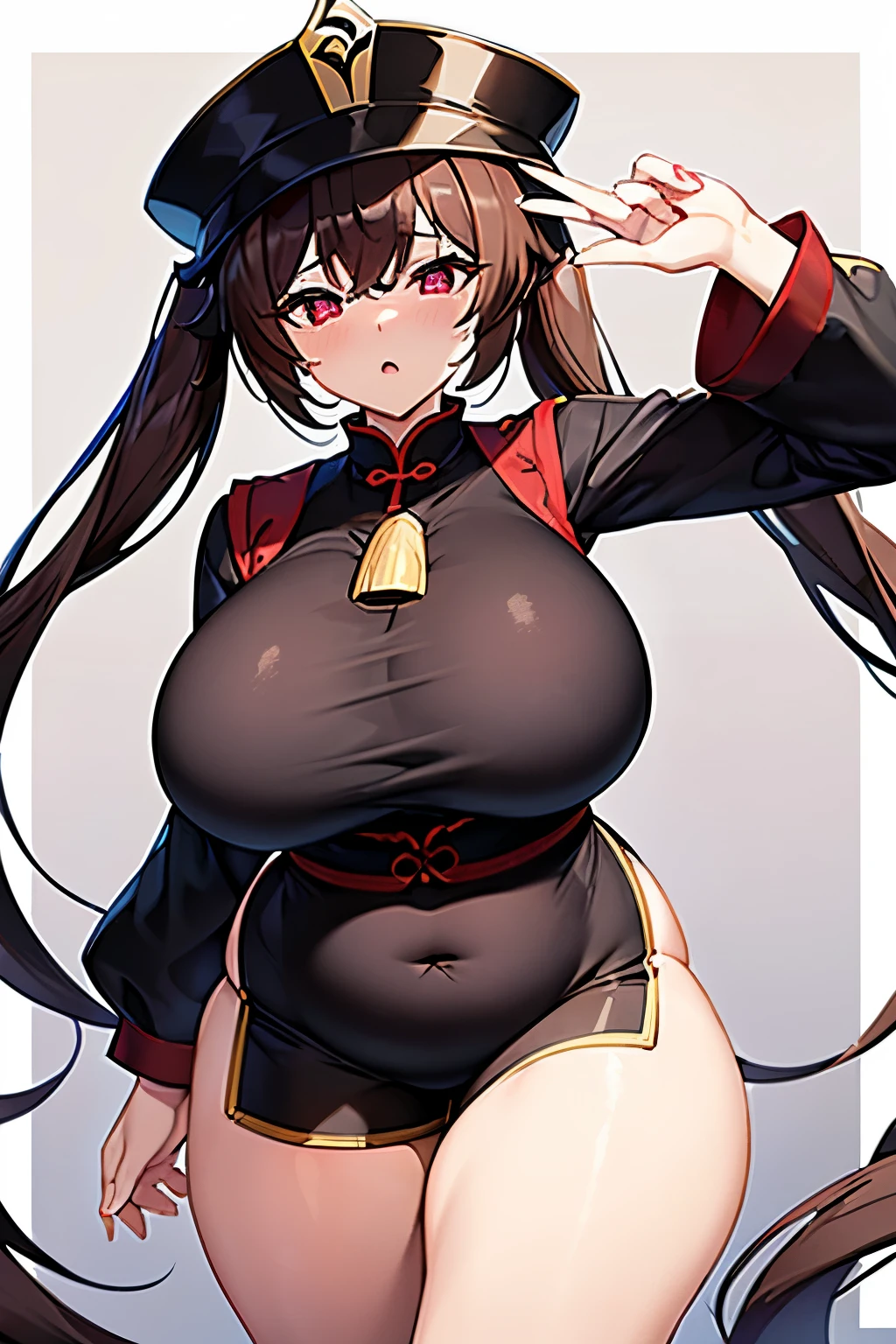 Masterpiece,1 girl,Alone,  black fur,under the chest, has,light_SMILE,ofuda,chinese dress, crossed arms, big boobs, seductive, increase sensitivity