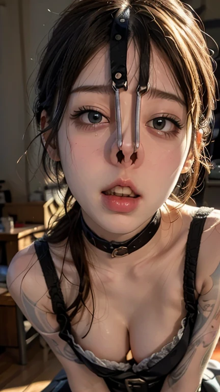 (Browsing Caution:-2), (Realistic, photo-Realistic :1.4), (Highest quality, masterpiece:1.2), RAW Photos, High resolution, Intricate details, Very detailed, Realistic and sharp details, Portraiture, (Front view:1.2 ), alone, Beautiful Japanese Woman, Beautiful woman, (Black Hair), (Short Bob Hair), Detailed face, Detailed eyes, Beautiful Eyes, Refined nose, Pale skin, Fine skin, (Nose hook, Chain strap), (Gemstone Choker), clavicle, shoulder, T-Shirts, skirt, dress、(whole body)、(Configuration from below)、(tattoo)、(Nipples)、(Are crying)、(tearsを流す)、(tears:1.2)、(Eyes that cried)、(tearsを流す)、(Crying face)、Nose hook、