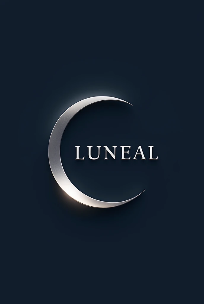 "Develop a sleek and modern logo for 'LUNEAL'. The design should incorporate a stylized moon with a touch of sophistication and innovation. Use a color palette that conveys serenity and mystery, such as shades of dark blue, silver and black. The typography should be contemporary and clean, highlighting the name 'LUNEAL' with well-defined letters. The logo should be easily recognizable and versatile for use in different media."