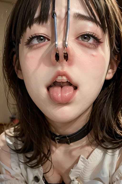 (Browsing Caution:-2), (Realistic, photo-Realistic :1.4), (Highest quality, masterpiece:1.2), RAW Photos, High resolution, Intricate details, Very detailed, Realistic and sharp details, Portraiture, (Front view:1.2 ), alone, Beautiful Japanese Woman, Beautiful woman, (Black Hair), (Short Bob Hair), Detailed face, Detailed eyes, Beautiful Eyes, Refined nose, Pale skin, Fine skin, (Nose hook, Chain strap), (Gemstone Choker), clavicle, shoulder, T-Shirts, skirt, Sailor suit、(whole body)、(Configuration from below)、(tattoo)、(Nipples)、(Are crying)、(tearsを流す)、(tears:1.2)、(Eyes that cried)、(tearsを流す)、(Crying face)、Nose hook、White teeth、Beautiful Teeth、