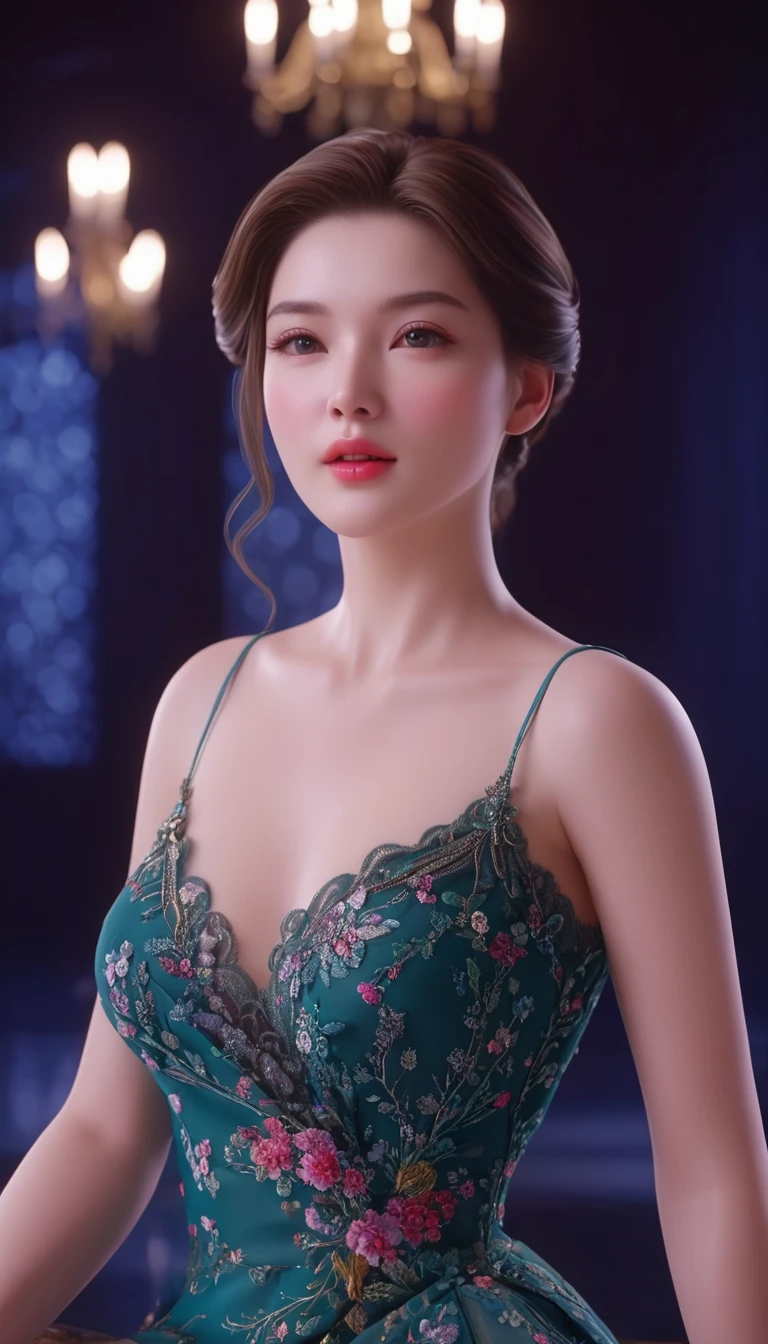 ((Masterpiece up to 16K resolution:1.6)),beautiful,Highest quality,it is really amazing,Very detailed,Ultra-high resolution,masterpiece,Realistic,Realistic,Increased depth of field,Cinematic Light, Elegant adult woman, Beautiful face,Very detailedな顔,Face with a gentle expression,Translucent white skin,Very delicate skin texture,Great proportions,Anatomically correct body, high slit dress,Gorgeous colors,Gorgeous and detailed pattern,Beautiful and detailed pattern,Detailed cloth texture, Black background, (Focus on the face:1.5), Portrait Shot, jpn-girl