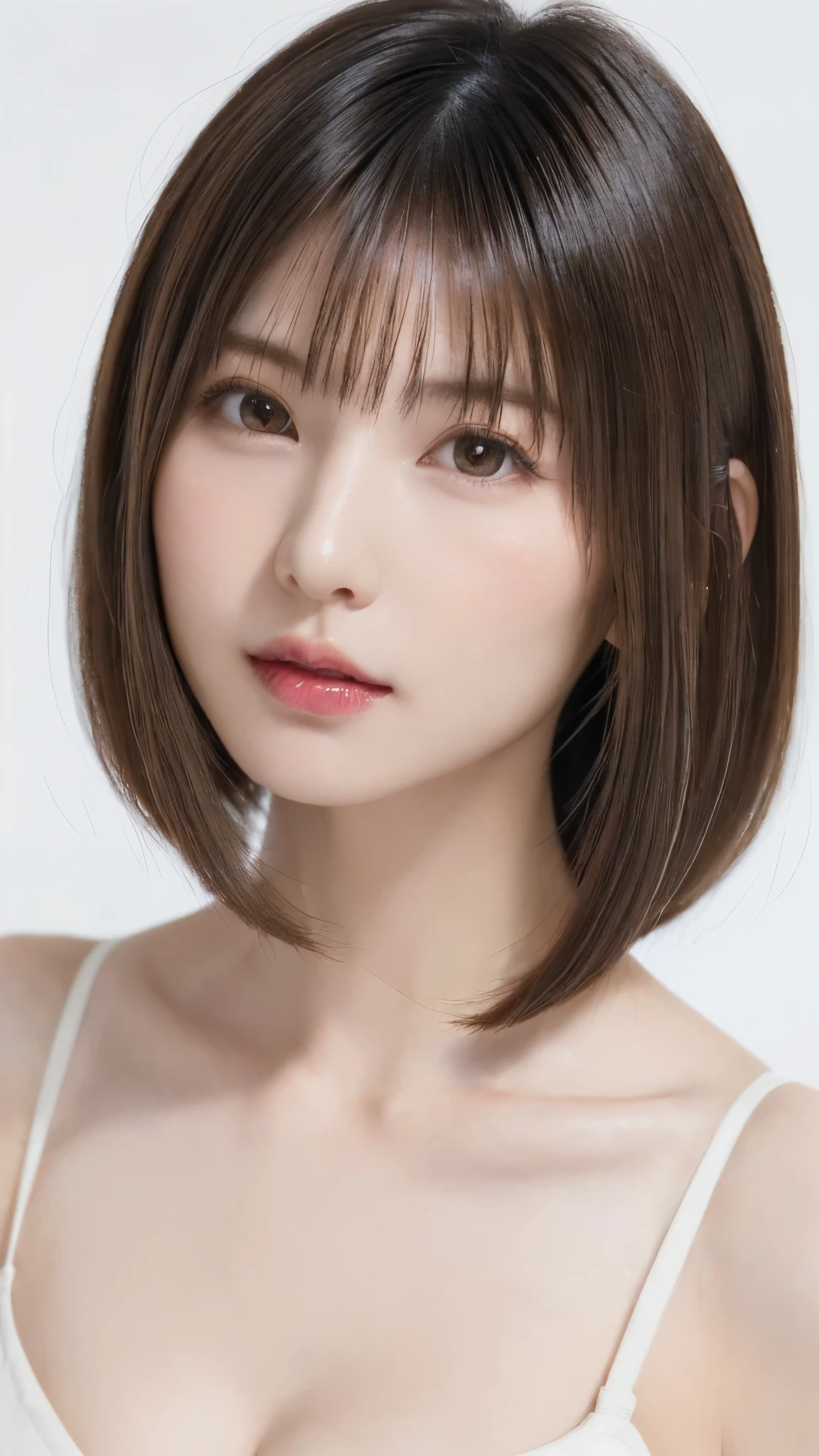 ((Close-up of face facing forward:1.6)、((blondeのショートカット:1.5))、((Narrow your eyes and tilt your head slightly upwards:1.6))、((Naked Women:1.5))、((No underwear:1.5))、((small and flat chest:1.7))、((Short Bob Cut:1.4))、((Apply beautiful makeup:1.5))、(((amount、Small breasts、Round face、White blonde Hair、beautiful girl、blonde、White Background、cute、young、True Face、Shiny Hair、whole body)))、Tabletop, Highest quality, shape, Very detailed, finely, High resolution, 8k wallpaper, Perfect dynamic composition, finelyて美しい目, Deco Out,blonde, Medium Hair, Small breasts, Natural color lip,White Background, 