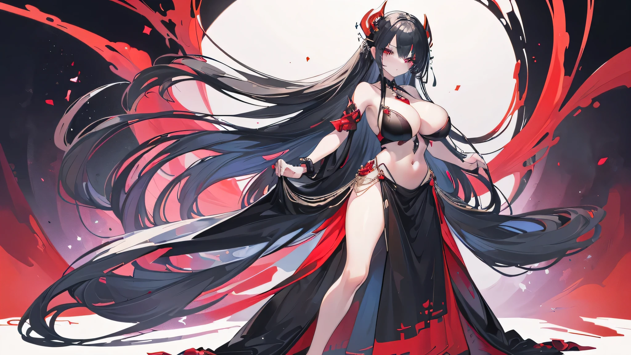 Exquisite eyes),(Clear and beautiful eyes:1.61),masterpiece, ung girl,(Black clothes and some red gems), Black long hair, (She has a huge red gem on her chest), Good Hand,((The Havoc of StarCraft)),full-body shot,Fighting Stance,(Red Eyes:1.466),short and small,(Very big breasts:1.35),(Pretty Face),(full-body shot:1.33),Beautiful hands