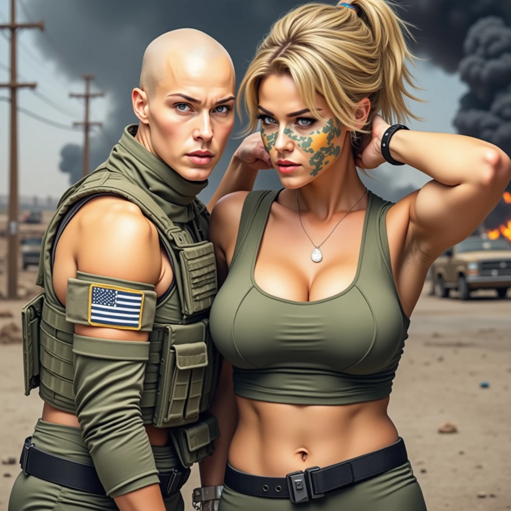 ((( fully body ))), master part, best qualityer, super detaill, 8K, gorgeous woman, Stefania Ferrario as a Tank Girl, parted lips, blonde mohawk hair, Punk Girl, shorts curt com cinta liga, post-apocalyptic world, with a tank in the background, (( of the tank )), niji style, torn and dirty clothes, short mohawk, sides of shaved head, clean face