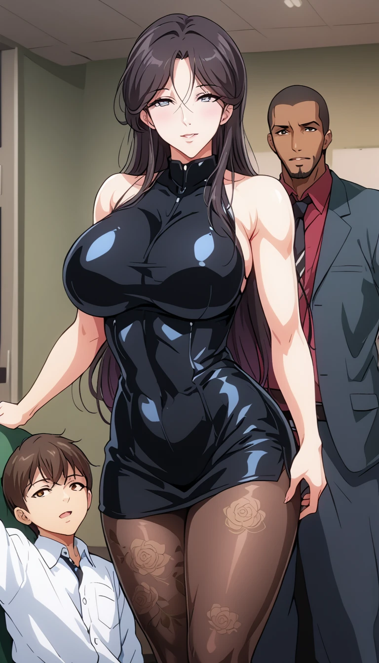 (1 young man), (1 asian Mom), (Duet), A mom seduces a young blackman，（strong and naked black man，short pants，muscle body，bodybuilder），（a young mom with big breasts，narrow waist，bare shoulders，(white long skirt dressed， transparent black pantyhose, floral print, naked）, European 40 year old milfs and th1 young black man r, best quality:1.4), (Ultra-high resolution:1.2), (8K, RAW photos:1.2), Laurena Lexis, (1 Mom, 1 son), Moms showing off their curves, bend down, Wearing sexy clothes and shorts, and their young son, Clear eyes, A mother and her young son