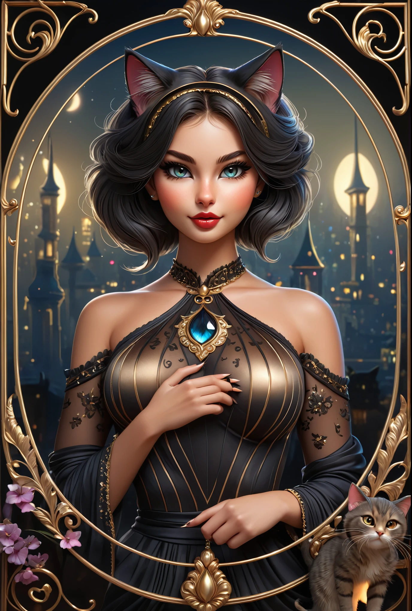 cute girl, anthropomorphic cat, feline features, cat ears, cat tail, female cat character, beautiful detailed eyes, beautiful detailed lips, extremely detailed face, long eyelashes, sensual, seductive pose, intricate details, fantasy, digital painting, dramatic lighting, cinematic, highly detailed, hyper realistic, 8k, photorealistic, masterpiece