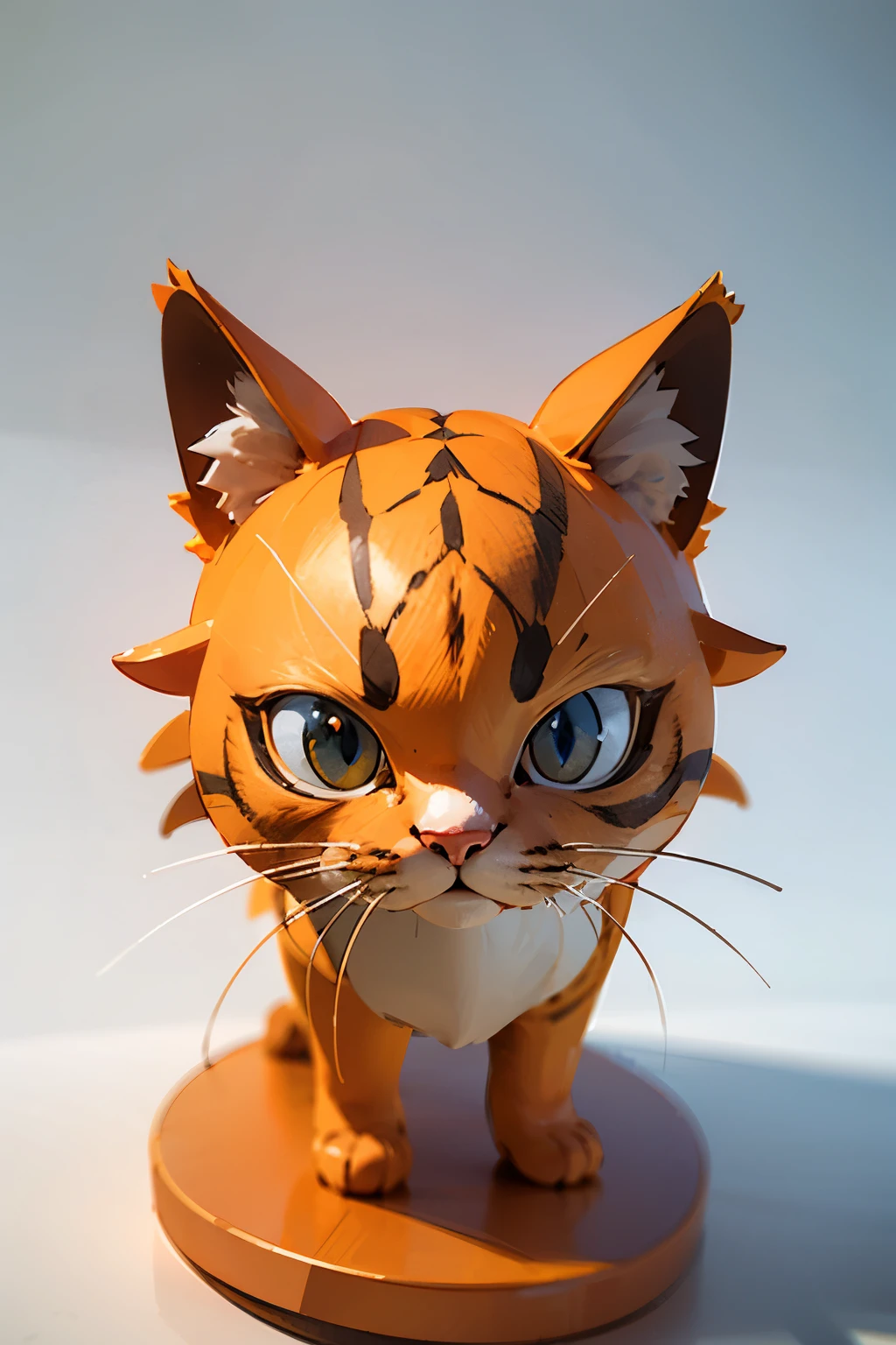 A 3D model of an orange cat that looks surprised.