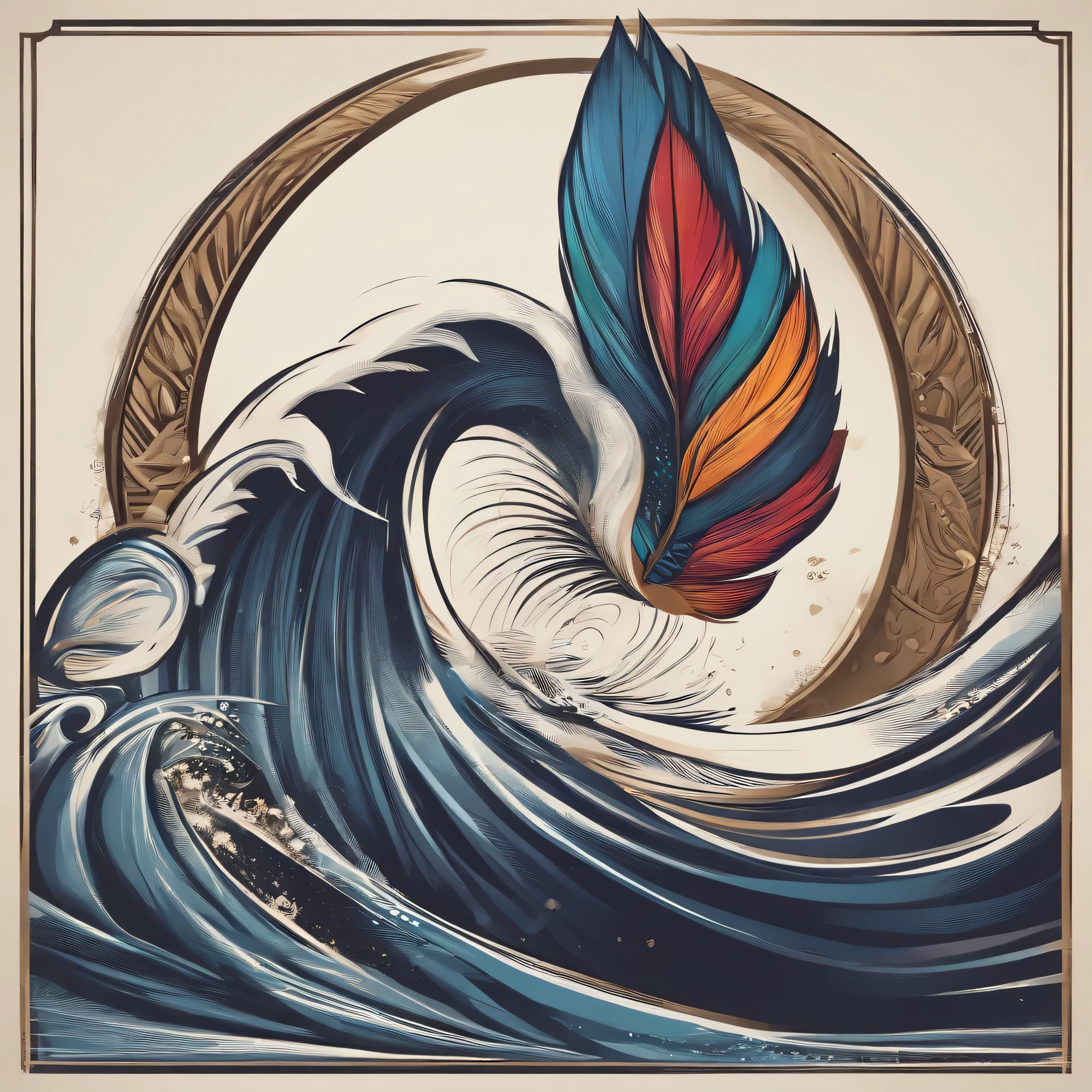 Logo with name (art fluency) that in its composition has a feather and a wave mixed