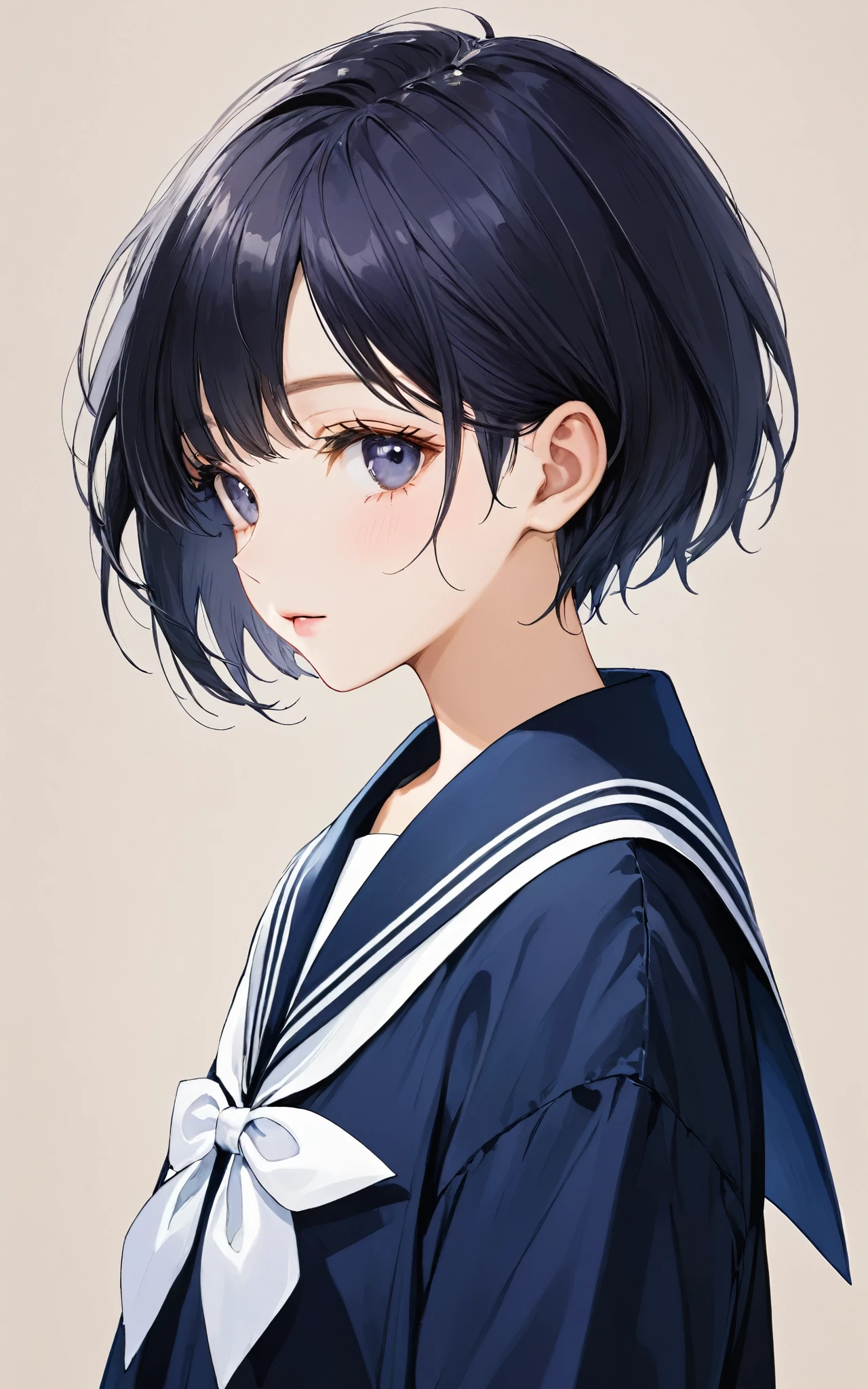 (masterpiece, Highest quality:1.2)、beauty、manly、boyish、Flat Chest、Sailor suit、Pixie Cut、