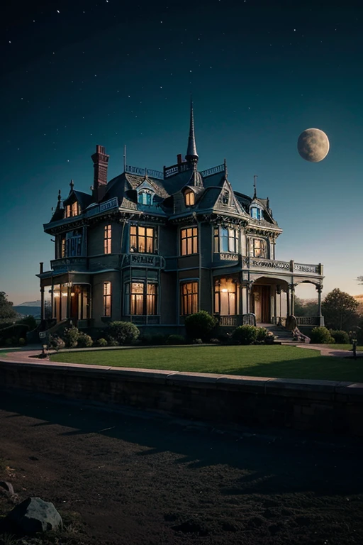 Victorian mansion on the moon of magnetic colors