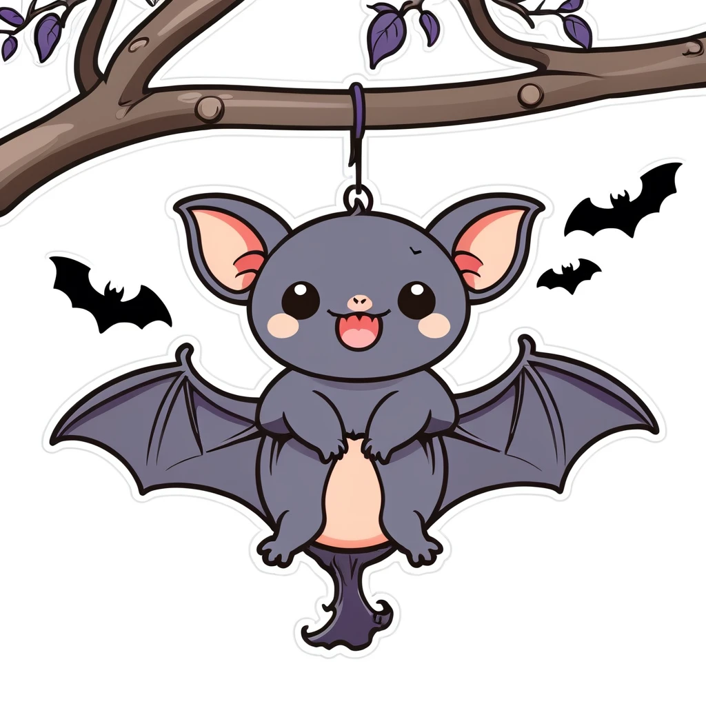 Cute bat，Cartoon Style，Clear outline， Spot the difference，Bat hanging upside down on a branch