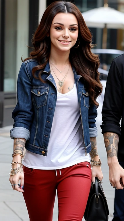 Cher Lloyd wearing casual clothes with cleavage and smiling