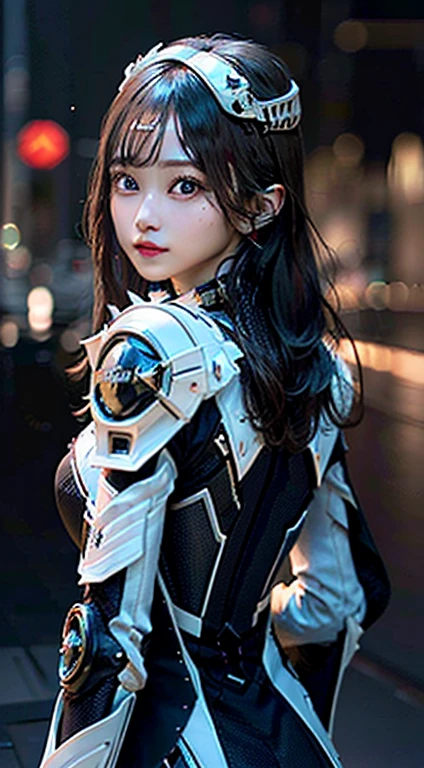 ((Highest quality)), ((masterpiece)), (detailed:1.4), 3d, Images of beautiful cyberpunk women,Woman looking back、Rear View、High resolution(High Dynamic Range),Ray Tracing,NVIDIA,Super Resolution,Unreal 5,Scattered beneath the surface,PBR Texturing,Post-processing,Anisotropic Filtering,Depth of written boundary,Maximum clarity and sharpness,Multilayer Texture,Albedo and Specular Maps,Surface Shading,Accurate simulation of light-matter interactions,Perfect Proportions,Octane Rendering,Two-tone lighting,wide aperture,Low ISO、White balance、Rule of thirds、8K RAW、Kanna Hashimoto、