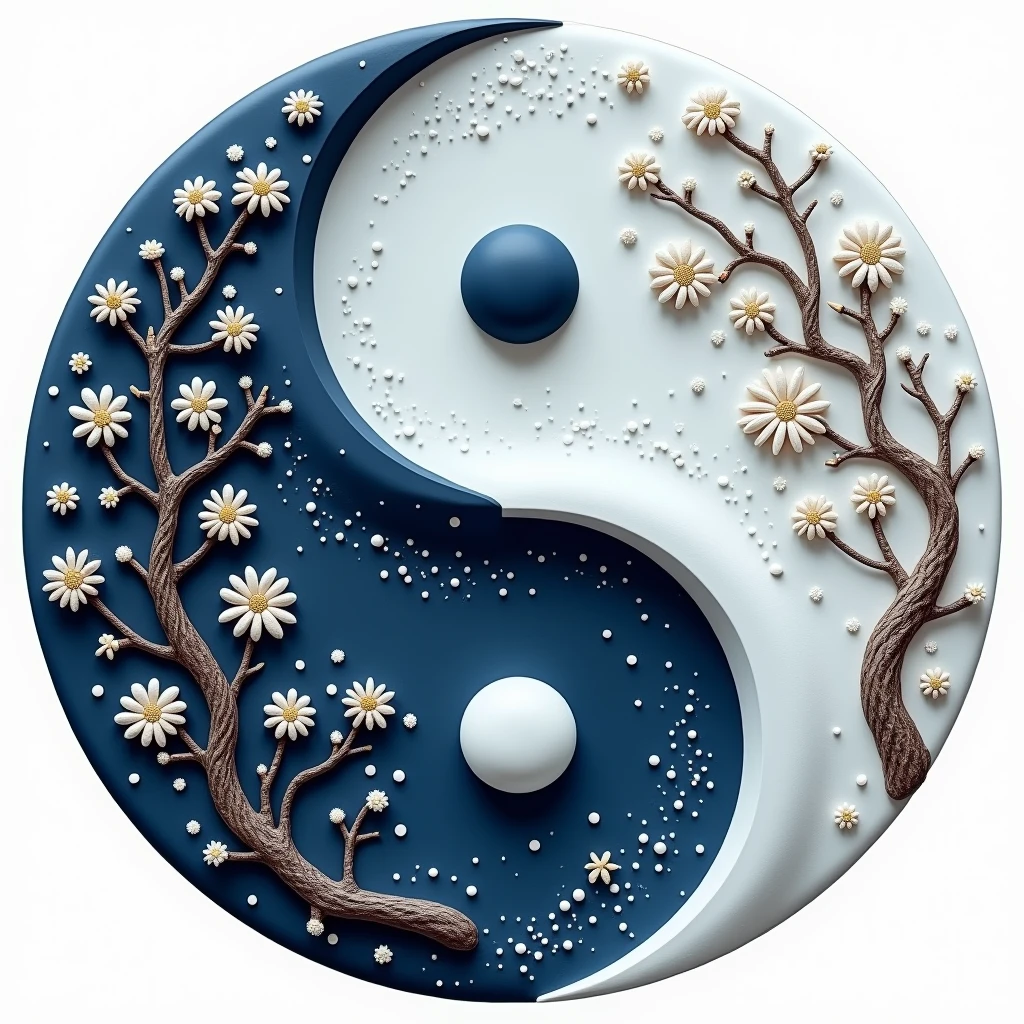 Yin and yang symbol with spring and winter