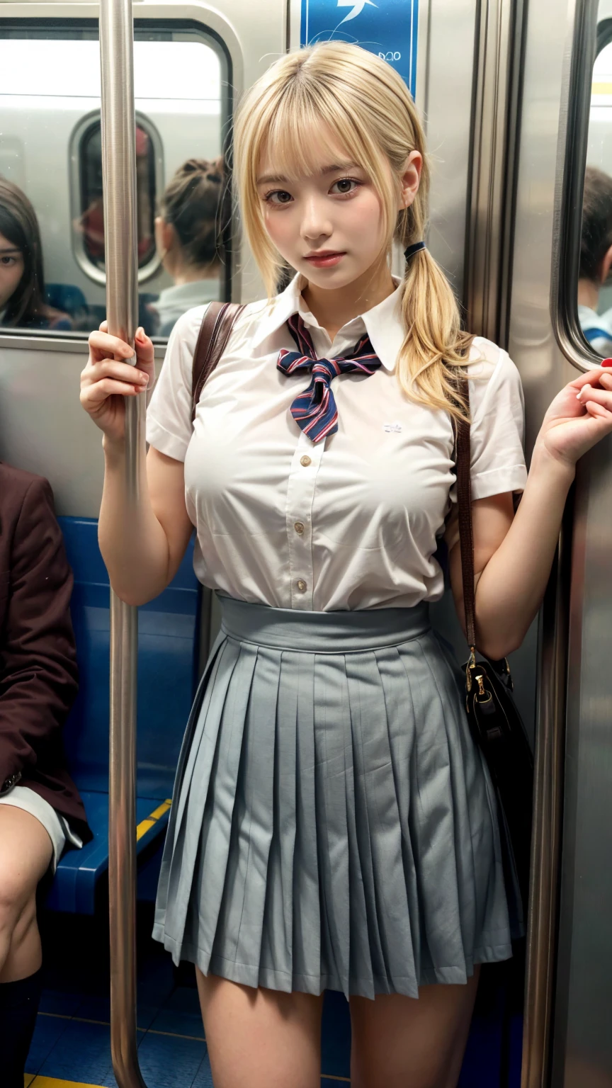 masutepiece, of the highest quality, High resolution,
grasp, ,
High school girl grabbed by the buttocks on the train,
(School uniform, Pleated skirt),
Beautiful One Girl, a blond, Side Ponytail, Beautiful face, Beautiful detailed eyes, Beautiful body, Beautiful chest, beautiful thigh,
(3 Male, (molesting), (Man grabbing girl's ass on train:1.5, Man grabbing girl's chest on train:1.2)),