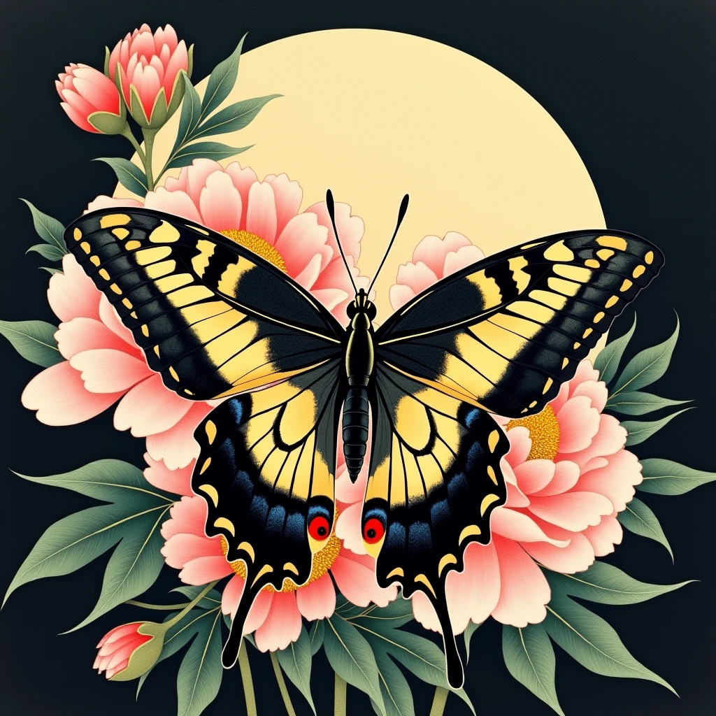 Swallowtail Butterfly Japanese Style Background Peony Moon Highest Quality
