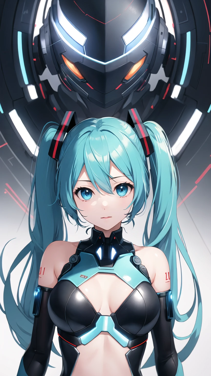 Hatsune Miku Vocaloid, Twin tails, Bright Blue Eyes, Light blue hair, Pichi Pichi body suit, cyber punk, Ultimate Physical Beauty, Beautiful Eyes, Big Breasts, 8k CG, Highest quality, Best image quality,